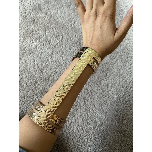 Huge wide gold Arm cuff bracelet chunky bangle metal wedding statement armor - Picture 6 of 6